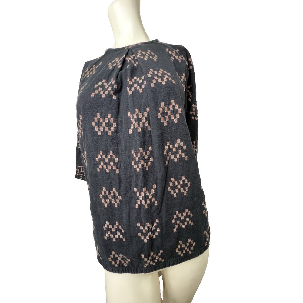 Ace & Jig Beatrice Black  Sampler Reversible Turn Around Tie Neck Cotton Top XS